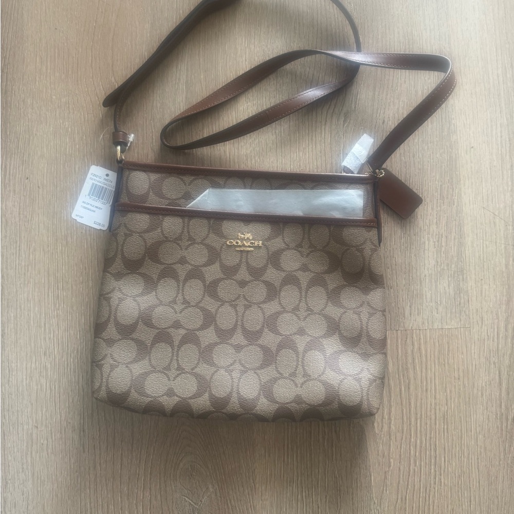 Coach Tan and Brown Signature Crossbody Bag